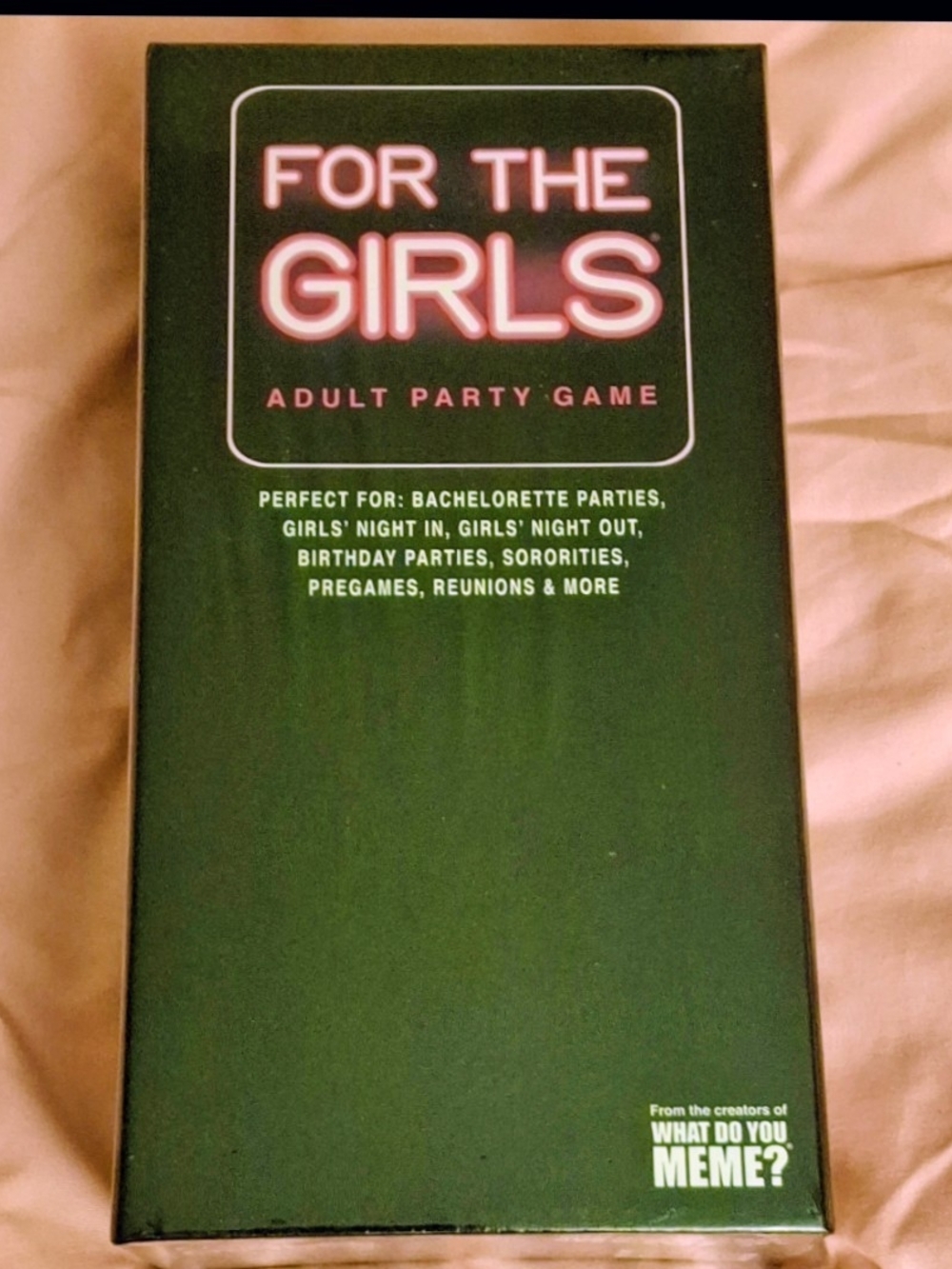 For The Girls Adult Party Game — Black with Pink Neon Text